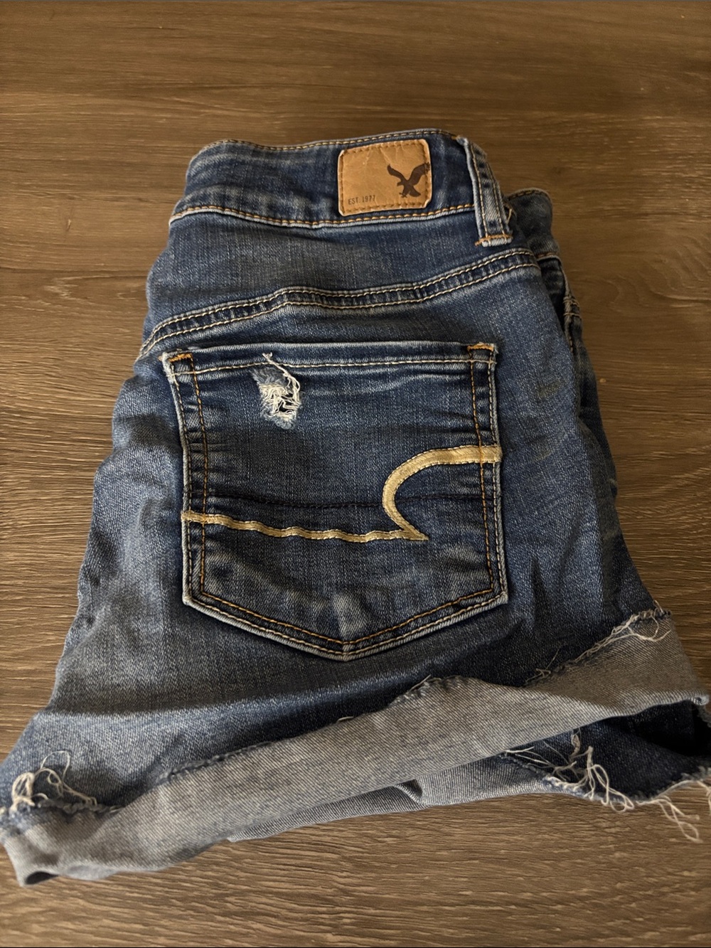 American Eagle Outfitters Dark Blue Distressed Denim Shorts